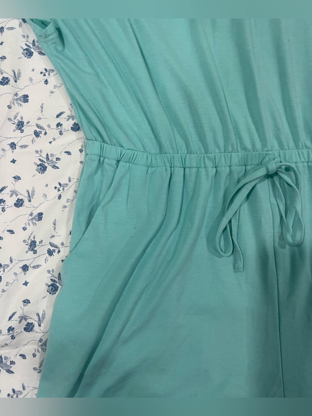 Aqua Ruched Drawstring Romper - Picture 2 of 4